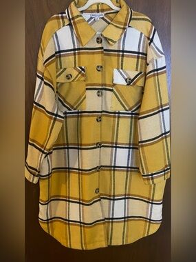 Sabrina Lauren NYC Yellow Plaid Button-Up Coat BEST OFFER